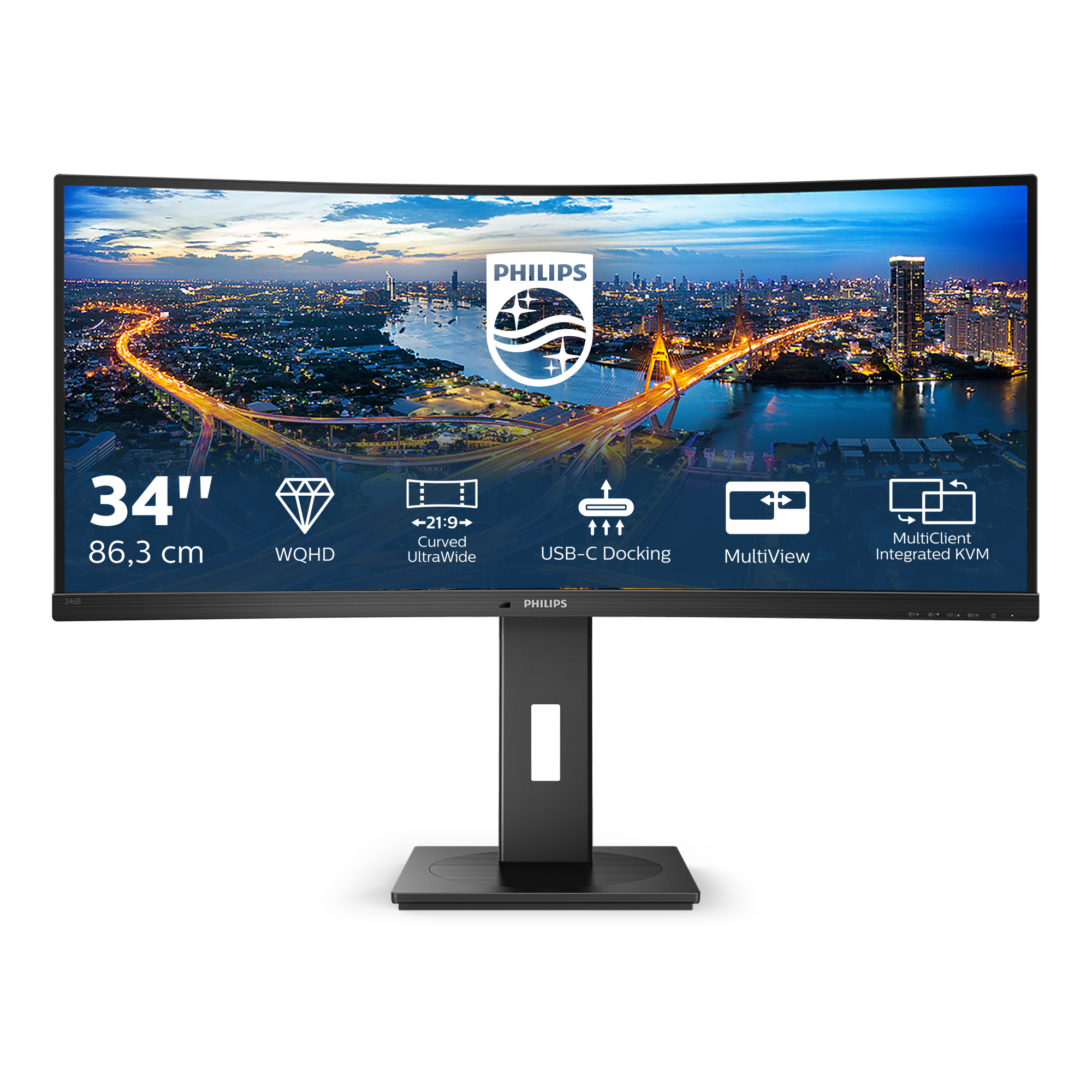 B-WARE - Philips B Line 346B1C Curved-Monitor 86.4cm (34"), UWQHD, VA, 5ms, HDMI, Displayport