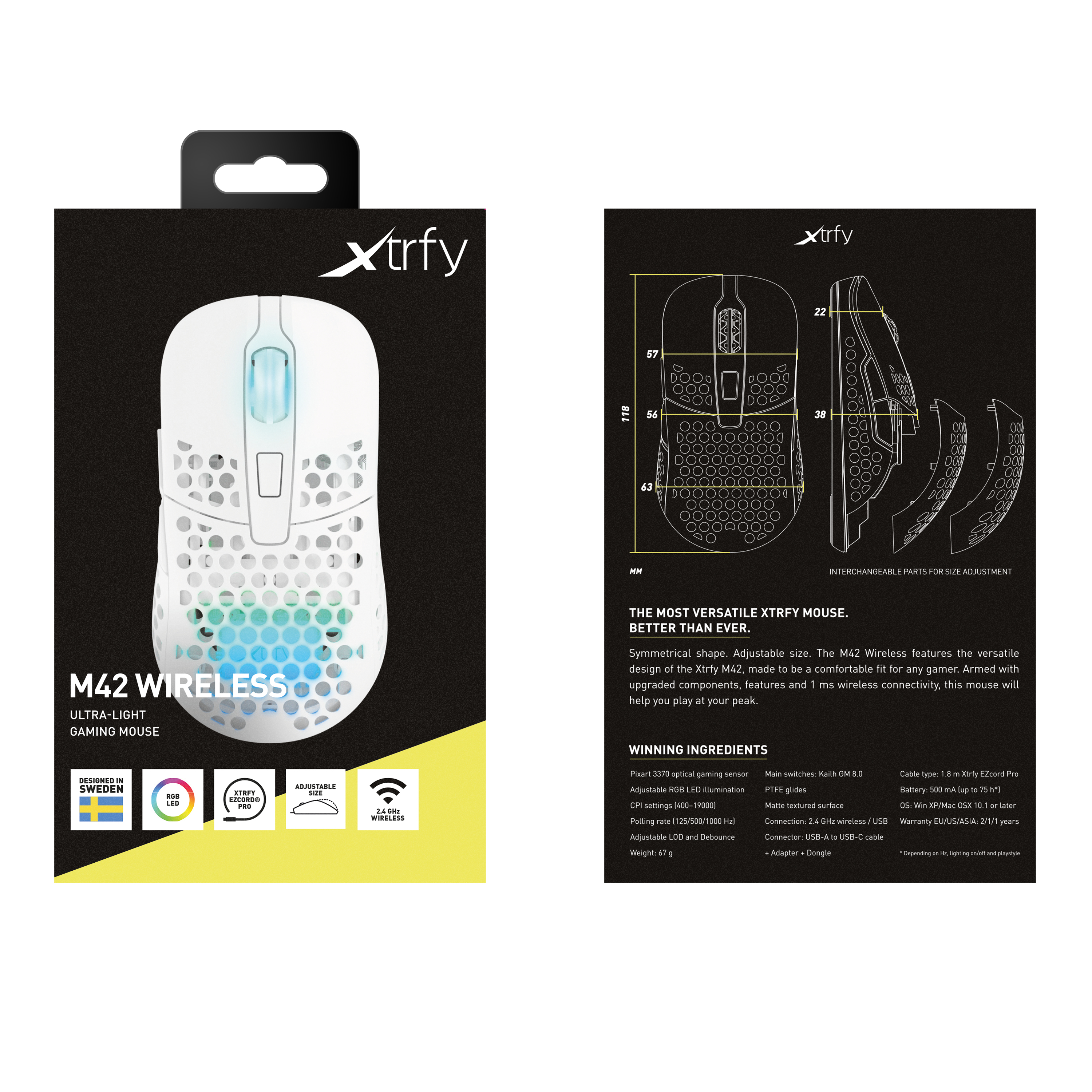 Cherry Xtrfy M42 - Maus - optisch - kabellos - 2.4 GHz - kabelloser Empfänger (USB)